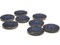 8 30mm Blue and Black Pixilated Printed Flat Round Wooden Pendant Beads